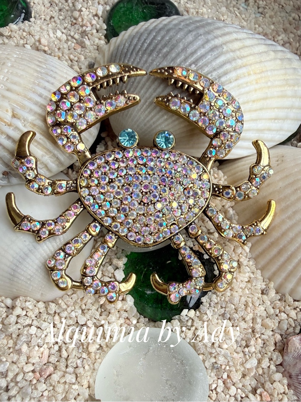 Gold Oversized Crab White pave crystals brooch